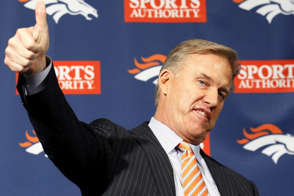 Denver Broncos vice-president John Elway explains his reaction to receiving the call from new quarterback Peyton Manning informing him of his decision to sign with the Broncos in Englewood